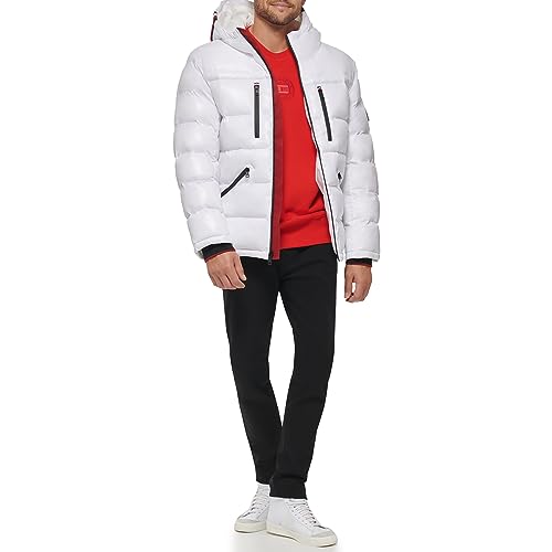 Image of Tommy Hilfiger Mens Tommy Hilfiger Men's Shiny Midweight Logo Puffer
