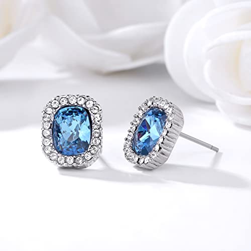 Sapphire Crystals Polygon Stud Earrings, Color Blue Swarovski Crystals, For Women Girl Gifts Present Valentines/Birthday/Anniversary/Mothers Day #TOP1