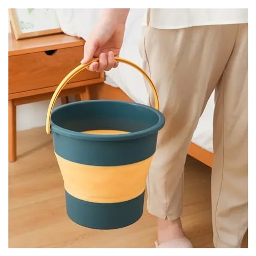 Cubo plegable verde con asa resistente para lavado de coches y hogar 4