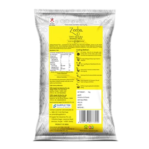 Image of Zeeba Tiny Mogra Basmati Rice 5 Kg, Small Grains with Great Taste, Gut-friendly Rice (Cooked length upto 10mm*)