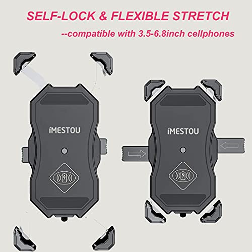 iMESTOU Waterproof Motorcycle Wireless 15W Qi/ USB Quick Charger 3.0 Phone Holder 2 in 1 Mount on 22-32mm Handlebar or Rear-View Mirror Fast Charging for 3.5-6.8 inch Cellphones