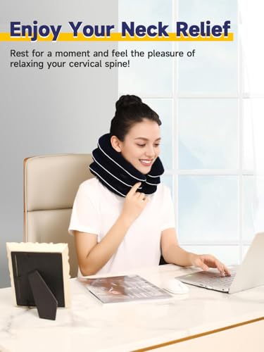 inflatable neck stretcher for cervical traction adjustable cervical traction device for instant relief neck decompression device for neck pain neck traction pillow neck extender for home useblue