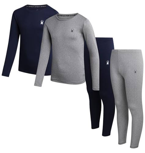 Spyder Kids Thermal Underwear Set - 4 Piece Moisture Wicking Insulated Base Layer - Breathable Long Johns for Boys and Girls