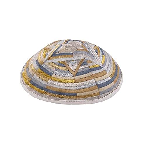 Yair Emanuel Kippah - Embroidered - Large Magen David -Silver & Gold