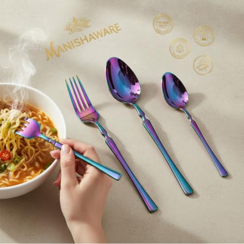 Image of Classic Rainbow 24 Pcs Stainless Steel Cutlery Set for Dining Table, Dishwasher Safe Glossy Flatware (Perfect Spoon Fork Set)