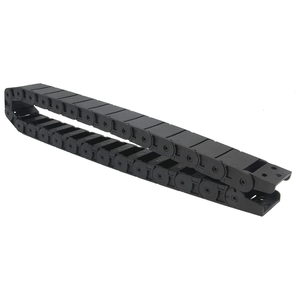 Catena portacavi 18 x 37 mm, lunghezza 1 m, in plastica nera, flessibile, con 1 kit di connettori terminali (18 mm x 37 mm - interno aperto)
