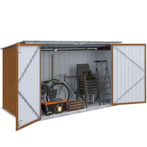 IDMarket – Caseta de jardín de metal efecto madera bloqueable, multialmacenamiento para bicicletas, herramientas, basura