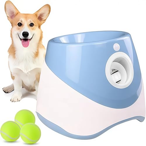 KDBT 自動ボールランチャー 犬用 電動投球機 3段階発射距離調整可能 テニスボール3/6/9/12個付き 小型犬から中型犬用 屋内・屋外対応 ストレス解消&運動不足改善 知育玩具 (ブルー,9個のボール)