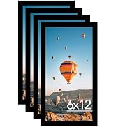 JCJMY 6x12 Black Picture Frame Set of 4, Horizontal and Vertical Formats for Wall Hanging, 6 x 12...