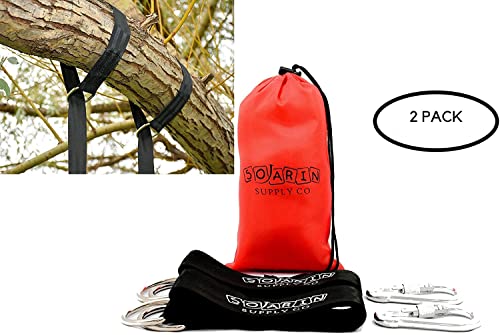 Soarin Supply Co. Tree Swing Hanging Kit Set with Screw Carabiner Hooks | Adjustable Long 5 ft Straps Holds 2000 lbs | Perfect for Tree Swing, Hammock, Tire Swing & Swing Set | Set of 2