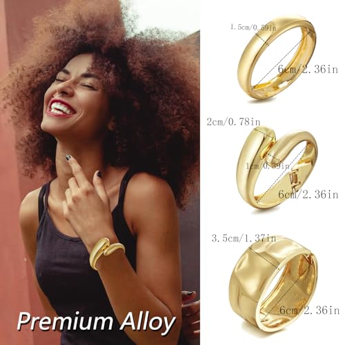3 Pcs Gold Cuff Bracelets Set,Trendy Chunky Cuff Bangle Bracelets for Women,Boho Chic Open Cuff Bangle Stackable Arm Jewelry2