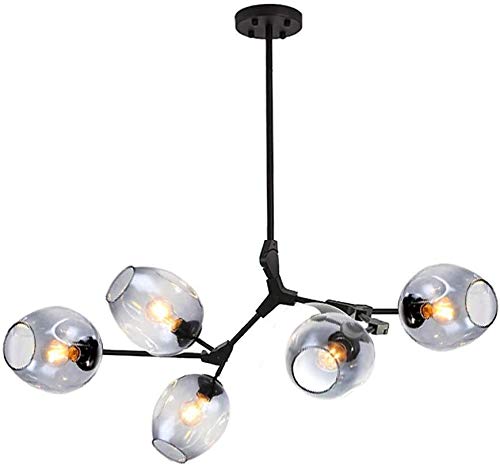 AMNOUR Chandelier E27 Nordic Glass Ball Chandelier Adjustable Height,Matte Black Sputnik Chandelier,E26 Metal Hand Blow Branches Pendant Light,79" Mid Century Globe Light Fixtures