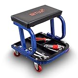 Einfache Montage BITUXX® Werkstatthocker Werkstattsitz Arbeitshocker Garagenhocker Montagehocker Rollhocker mit Rollen und Ablagen