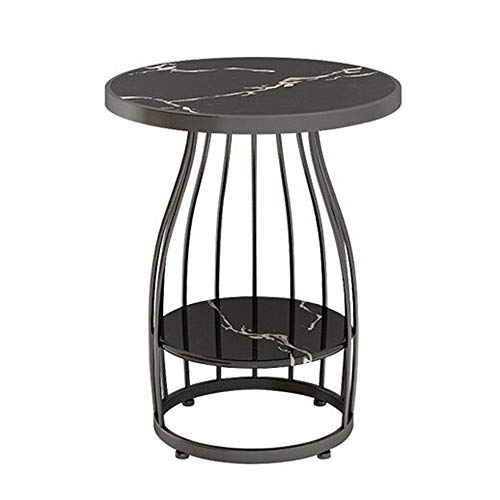 Telephone Table, Side Table Living Room 2-Tier Marble Small Round Table Sofa Corner Table Telephone Table Bedroom Bedside Table Balcony Coffee Table,19.6''×24.8'' (Color: