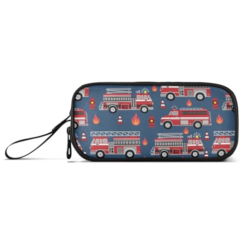Image of Fire Trucks Pencil Case Box Boys Girls Large Pencil Pouch with Zipper Compartments Big Capacity Stationery Pen Bag Organizer for Kids Teens Adults School Office