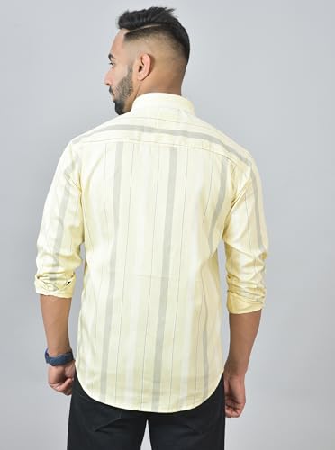 Image of S-LINE Shirt for Men | 100% Cotton, Skin Friendly Fabric, Regular Fit | Long Sleeve Striped Printed Casual Wear Shirt with Spread Collar | Regular Wear | Size - S to XL