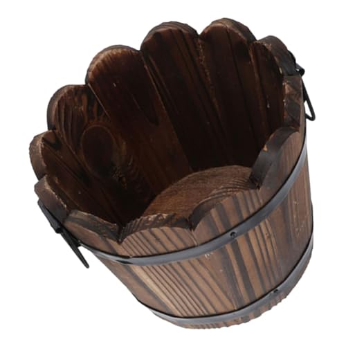NUOBESTY Maceta de Madera Carbonizada con Asa Macetero Reutilizable con Drenaje para Jardín y Huerto Maceta Pequeña para Plantas y Verduras Interior y Exterior