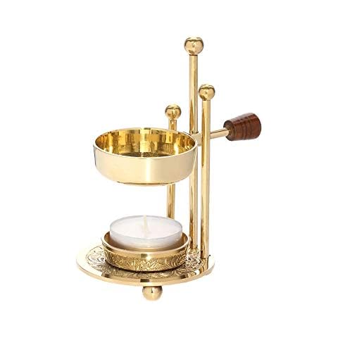 NKlaus Adjustable Incense Burner with Wooden Handle Brass Gold Incense Stand 1524 Cover