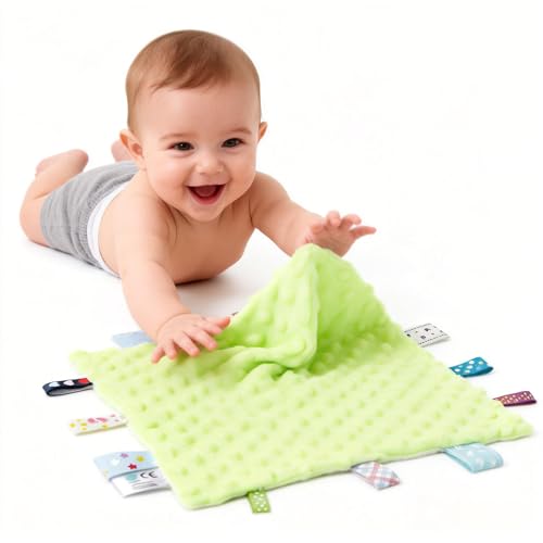 Image of CREVENT Security Blanket for Babies, Soft Baby Lovey Comforter, Sensory Plush Blanket for Baby Girls, Calming Sleep Companion, 10 inch x 10 inch 2pcs
