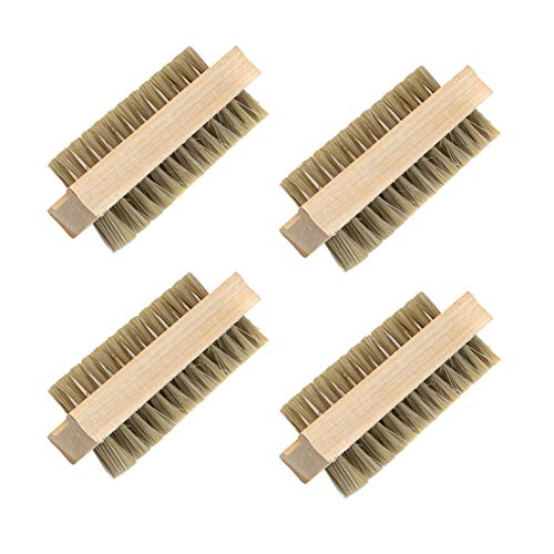 AUEAR, Natural Bristle Wooden Cleaning Finger Nail Brush for Cleaning Fingernail and Toenail (Vertical Shape, 4-Pack)