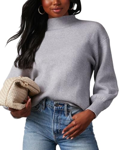 cordat Women's 2024 Turtleneck Balloon Sleeves Loose Chunky Knitted Pullover Sweaters2
