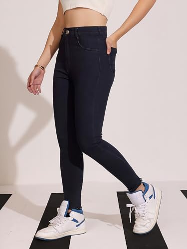 Jean taille haute en denim stretch femme à franges mode - 4