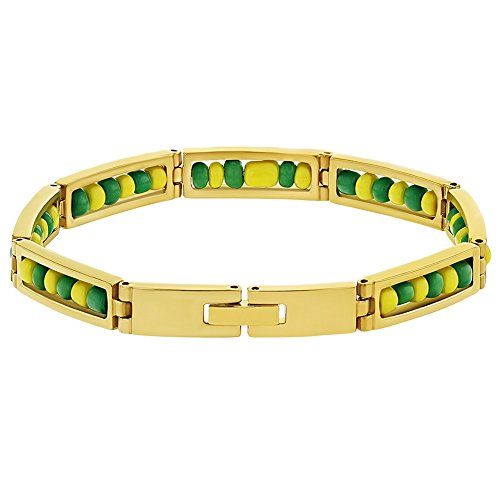Stainless Steel Green and Yellow Beads Babalawo Amulet Protection Orula Bracelet for Men and Women - Unisex Stylish Good Luck Bracelet Perfect Addition to Jewelry Collection