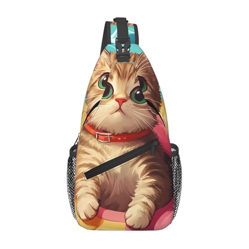 Cute Cat Swims Multi Functional Adjustable Single Shoulder Crossbody Bag,Casual Chest Bag, Suitable For Daily Travel,Unisex