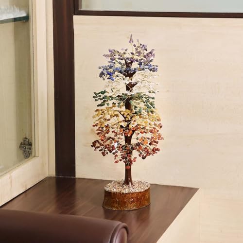 Image of 7 Chakra Stone Healing Crystal Tree of Life 1000 Beads | Seven Chakra Gemstone Bonsai Money Tree for Positive Energy Good Luck | Home Decor Christmas Decoration