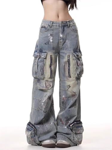 Men's Pants Workwear Retro Denim Wide Leg Straight Loose Multi Pocket Streetwear Casual Trouser for Men2
