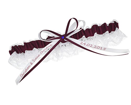 hochzeitsstrumpfband.de Strumpfband Bordeaux Spitze - BESCHRIFTET MIT Namen UND Datum Cover