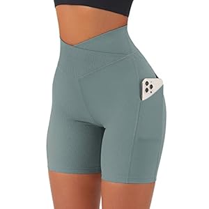 DOULAFASS Women V Cross Waist Workout Ribbed Shorts High Waisted Running Cycling Shorts