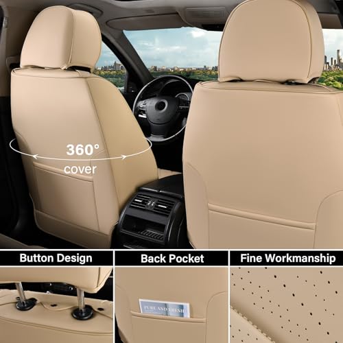 Image of Coverado Car Seat Covers, Front Seat Covers for Cars, 2 Pack Beige Leather Seat Covers, Universal Seat Covers Front Seat, Automotive Seat Covers Waterproof Car Seat Protector Fit for Most Vehicles