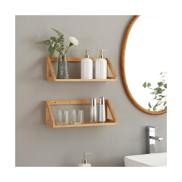 [en.casa] Wandregalset Gjerdrum Hängeregal im 2er Set schwebende Regale Bücherregal 43x15x15cm Wanddeko aus Bambus für Badezimmer, Küche – Bild 2