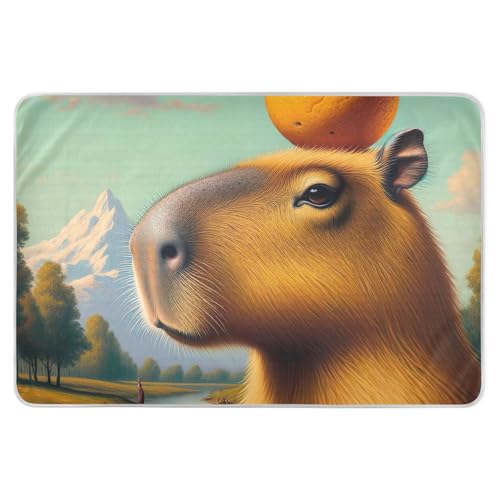 Capybara Orange Hat Mint Waterproof Pads for Bed Washable, Large, Water Proof Bed Pads, Washable Underpads for Bed