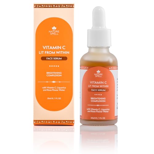 Nature Spell Vitamin C Face Serum, Reduces Signs of Aging & Brightens Skin Tone, Infused with Rose Water & Liquorice, Vegan, 30ml