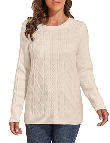 PrettyGuide Women's Crewneck Cable Knit Sweater Long Sleeve Pullover Tops2