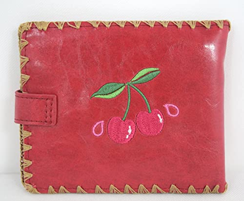 Cute Cherry Embroidered Vegan Leather Bi-Fold Wallet for Women – Adorable and Functional Design (Red, Medium)2