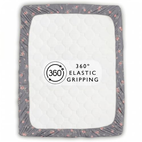 Image of Story@Home King Size Air Cotton Fitted Bedsheet 240 TC Fitted Sheet with 2 Pillow Covers, Soft & Durable Bed Sheet for King Bed (182 x 198 cm, Floral Print, Dark Grey)