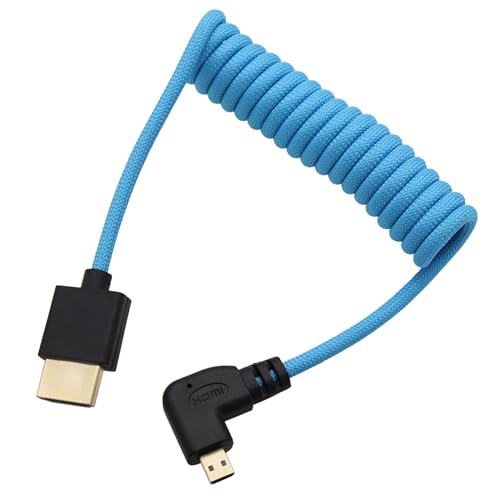 HangTon Cable micro HDMI a HDMI ProRes RAW 4K 8K 60fps azul trenzado en espiral para Sony ZVE 10 A7C Canon R5 R6 MKII Lumix Camera SmallHD ATOMOS Ninja V Monitor, 90 grados tipo D