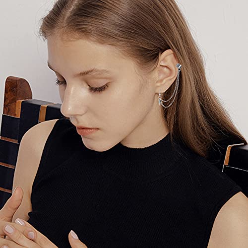 Andpai Unique Lightweight Black Silver Punk Long Tassel Chain Ear Cuff Earrings 316L Stainless Steel Vintage Barrel Nails Crawler Climer Dangle Drop Stud Earrings For Men Women Unisex (Silver) #TOP3