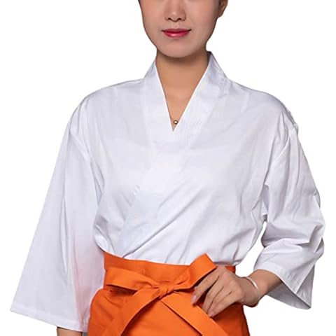 DNJKH Sushi Chef Coat Japanese Style Classic Pure Color Half Sleeves Korea Coat Chef Uniform, Unisex Cover