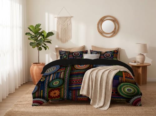 Housse de couette réversible patchwork africain et mandala microfibre