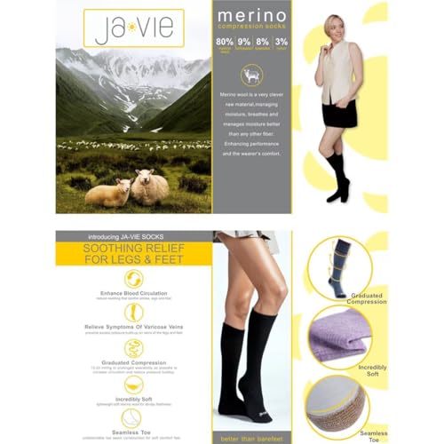 Image of ja vie 80% Merino Wool Ultra Soft 15-20mmHg Graduated Compression Socks for Women & Men