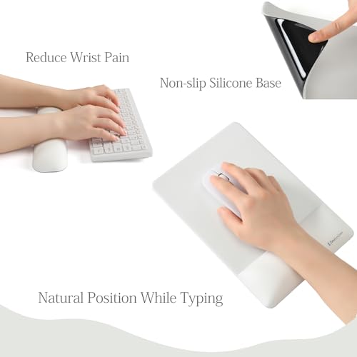 Image of UnivoColors Design-Wave Set of Keyboad Wrist Rest & Mouce Pad,Artificial Sheepskin+Memory Foam+Ergonomic+Anti-Slip Gel, Resilience Support During Work and Gaming,Keyboard Accessory,White