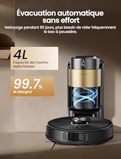 Proscenic Q20 Plus Robot Aspirapolvere Lavapavimenti con Mappatura 10000Pa, 200 Minuti Autonomia, Senza Sacco,Aspirapolvere Robot Lavapavimenti Mappatura con Stazione per Tappeti/Pavimenti