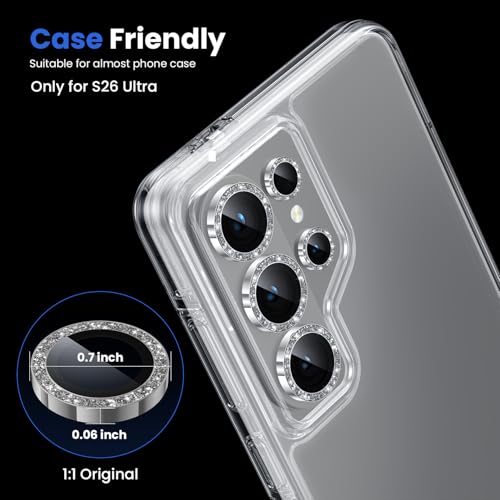 Image of WSKEN for Samsung Galaxy S26 Ultra Camera Lens Protector - Ultra Thin Case Friendly, 9H Shatterproof Tempered Glass with Anti Scratch Metal Circle Camera Screen Protector Cover Accessories, Glitter