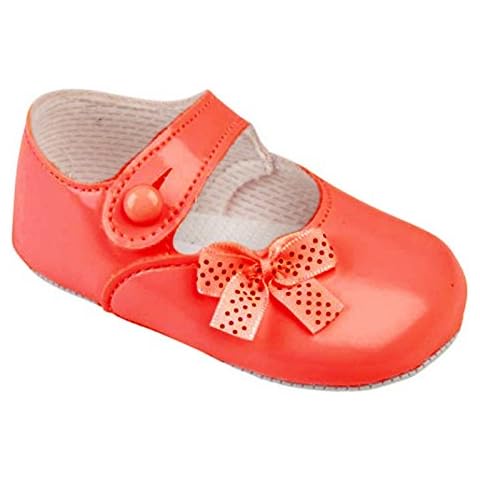 Baby Girls Pram Shoes for a Wedding Christening or Party - Polka Dot Bow - Red Patent UK Size 18 (6-12 Months) Cover