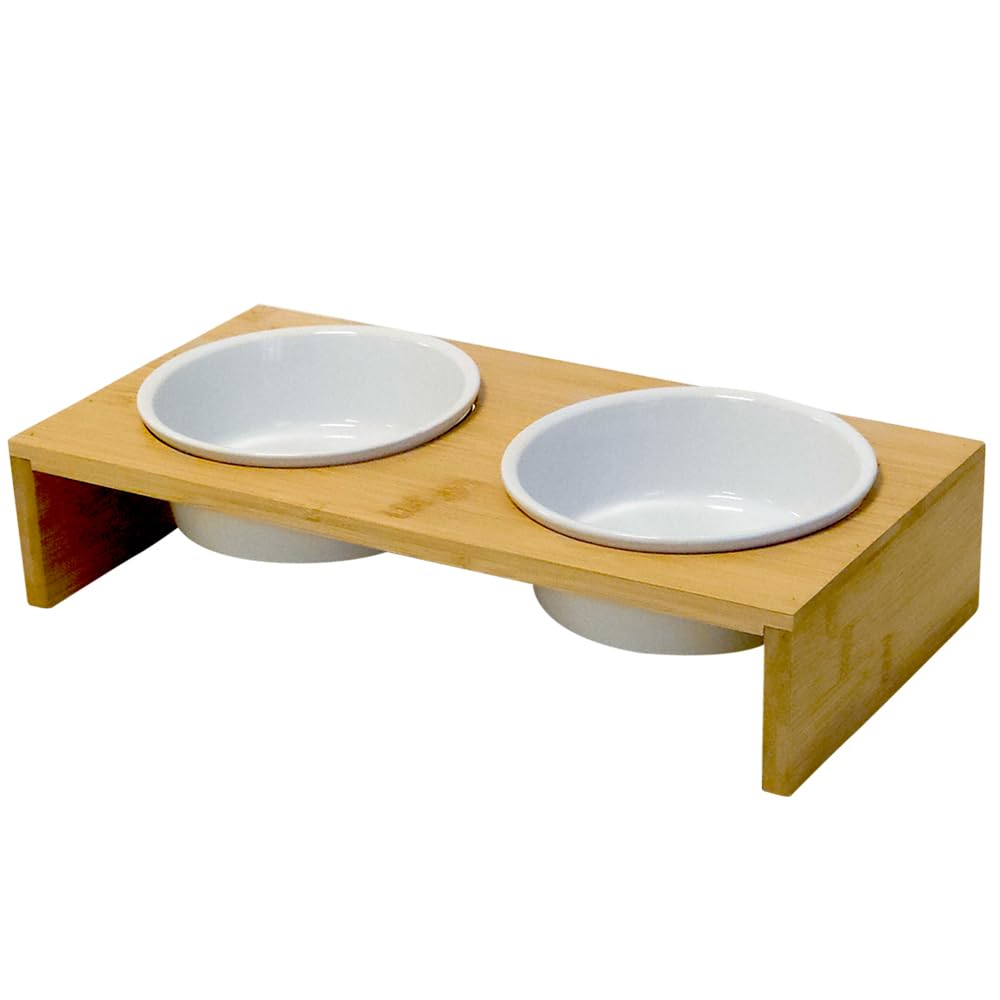 Nobby Hunde Futterbar Holz erhöht ILUS M 38 x 19 x 9 cm, 2 Näpfe Ø15x6 cm, 2x500 ml