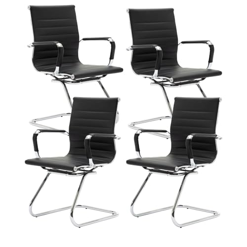 Ya-Home Konferenzstuhl aus Kunstleder Freischwinger Schwingstuhl mit Armlehne Moderner Besucherstuhl mit Chromgestell,4 Stück (Schwarz, 4PCS) Ya-Home Konferenzstuhl aus Kunstleder Freischwinger Schwingstuhl mit Armlehne Moderner Besucherstuhl mit Chromgestell,4 Stück (Schwarz, 4PCS)